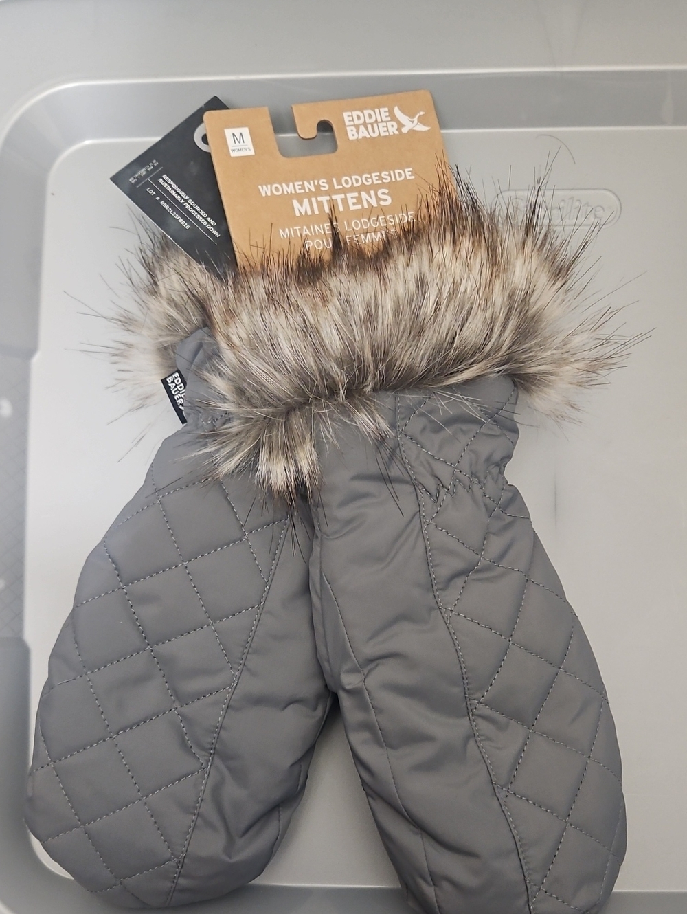 Eddie Bauer Women's Quilted Mittens with Faux Fur Trim - Brown and Tan